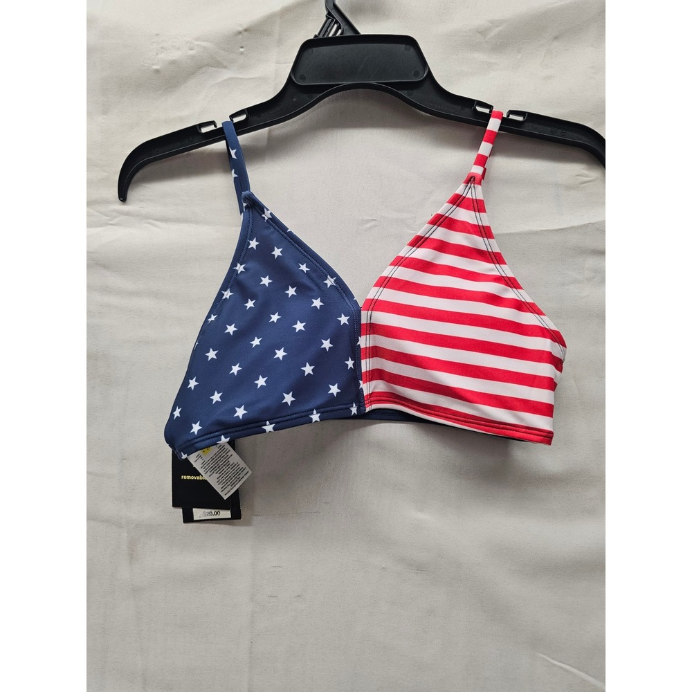 Art Class Girls Americana Triangle Bikini Top Blue Polyester Swimwear Size XL
